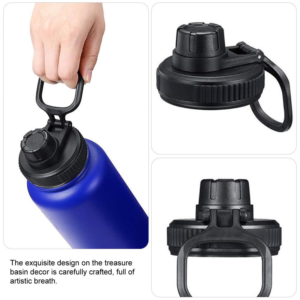 Kisangel 2 Pcs Leakproof Sports Bottle Lids - Wide Mouth Vacuum Bottle Spouts with Silicone Gaskets, Black Pp Material, 2.36X2.36X3.93 Inch