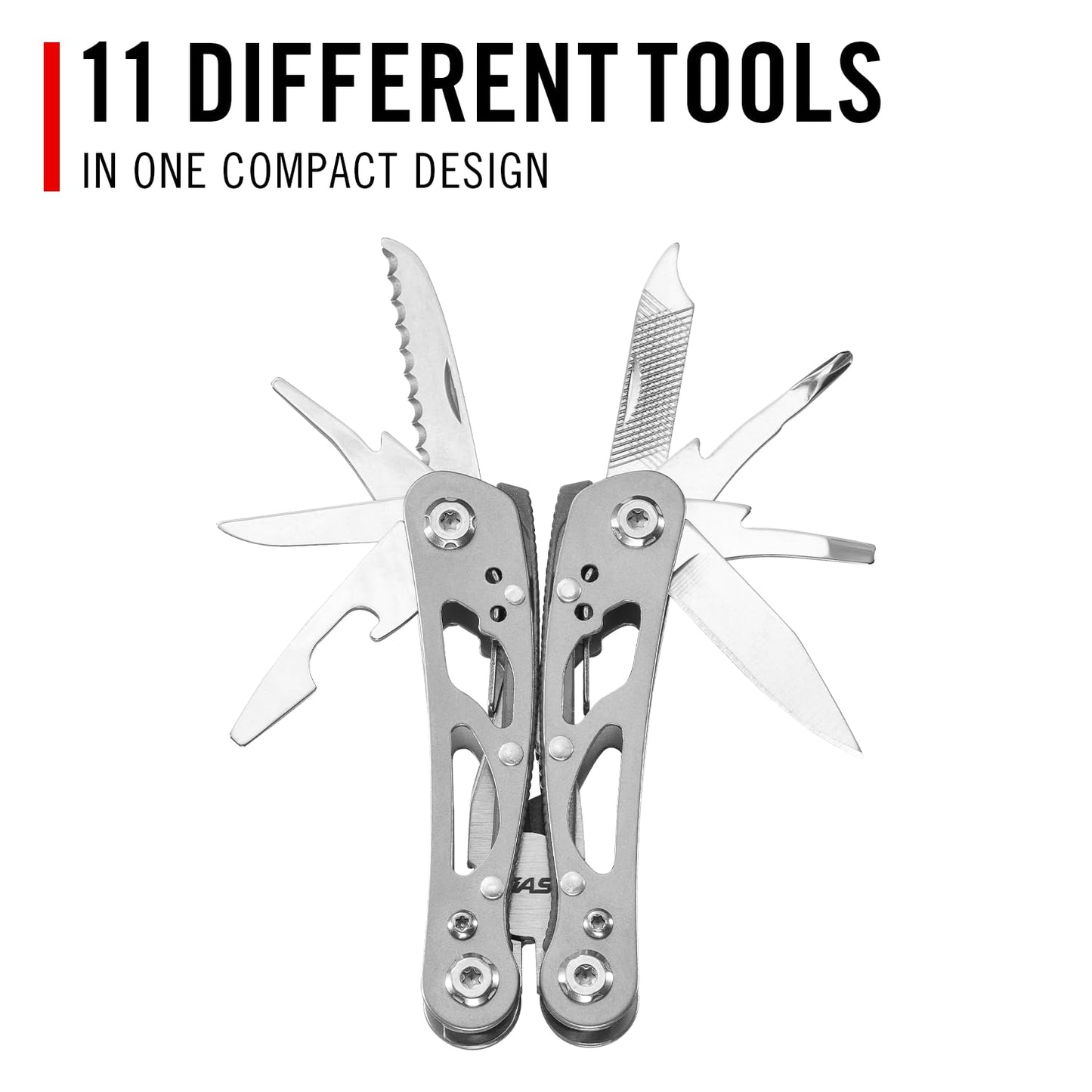 COAST CT211 11-in-1 Stainless Steel Multi-Tool, Multi-Plier, Wire Cutter, Serrated knife, Mini Knife, 3 Screwdrivers, File, Nail Cleaner, Leather Punch and Bottle Opener - EDC