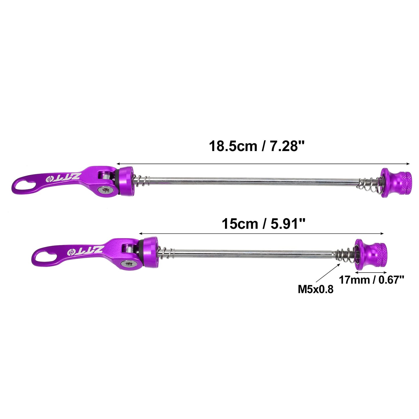 X AUTOHAUX 2 Pcs Bike Bicycle Quick Release Axles Skewers Lever Front Rear Bike Axle Wheel Hub 15cm 5.91" 18.5cm 7.28" Purple for MTB Moutain Road Bike