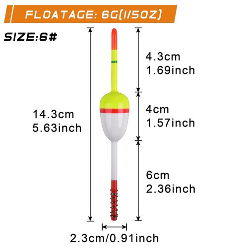 VATEICO Fishing Floats and Bobbers,10pcs/20pcs Slip Bobber Stopper Fish Spring Oval Stick Float for Crappie Catfish Trout Panish Bass Fishing (1.57in X 0.91in X 5.63in - 10pcs)