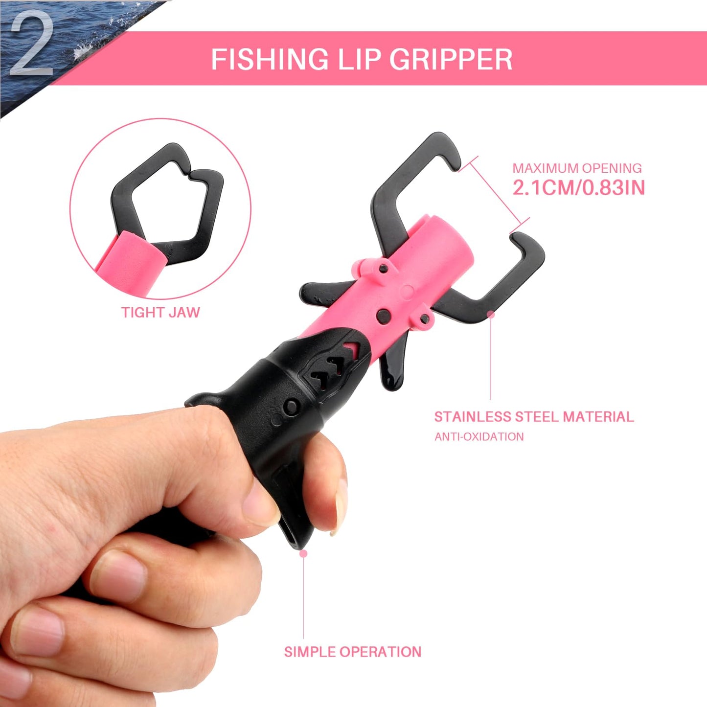 mouhike Fishing Pliers Fish Lip Gripper Fishing Tool Kit Muti-Function Saltwater Fishing Line Cutter Hook Remover with Sheath Lanyard, Fly Ice Fishing Gear Fishing Gifts for Men Women (Pink & Black)