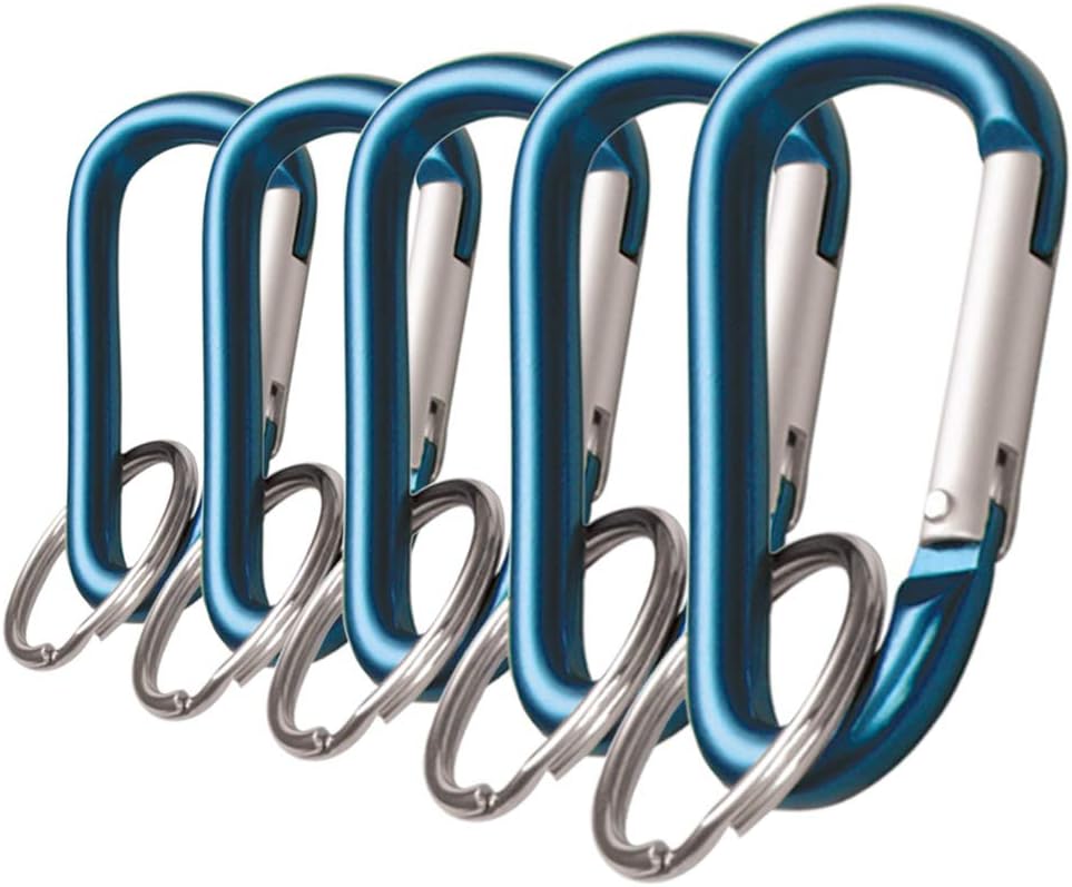 Lucky Line Aluminum Large 3-1/8" Carabiner Clip, 5 Pack, Snap-Link C-Shape Heavy Duty Key Chain, Nickel-Plated Key Ring, Light Weight and Durable