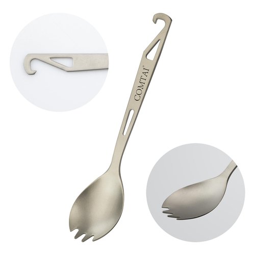 COMTAI 6.4-Inch Multifunctional Titanium Spoon, Fork and Spoon with Opener, Camping Gear for Outdoor, Backpacking and Hiking