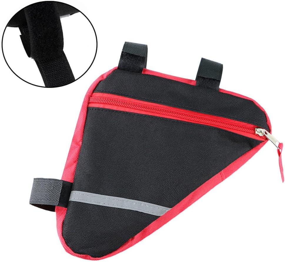 2 Pieces Bike Triangle Bags, Waterproof Bicycle Front Tube Frame Bag, Double-Sided Reflective Decoration Makes Night Riding Safer (Red + Black)