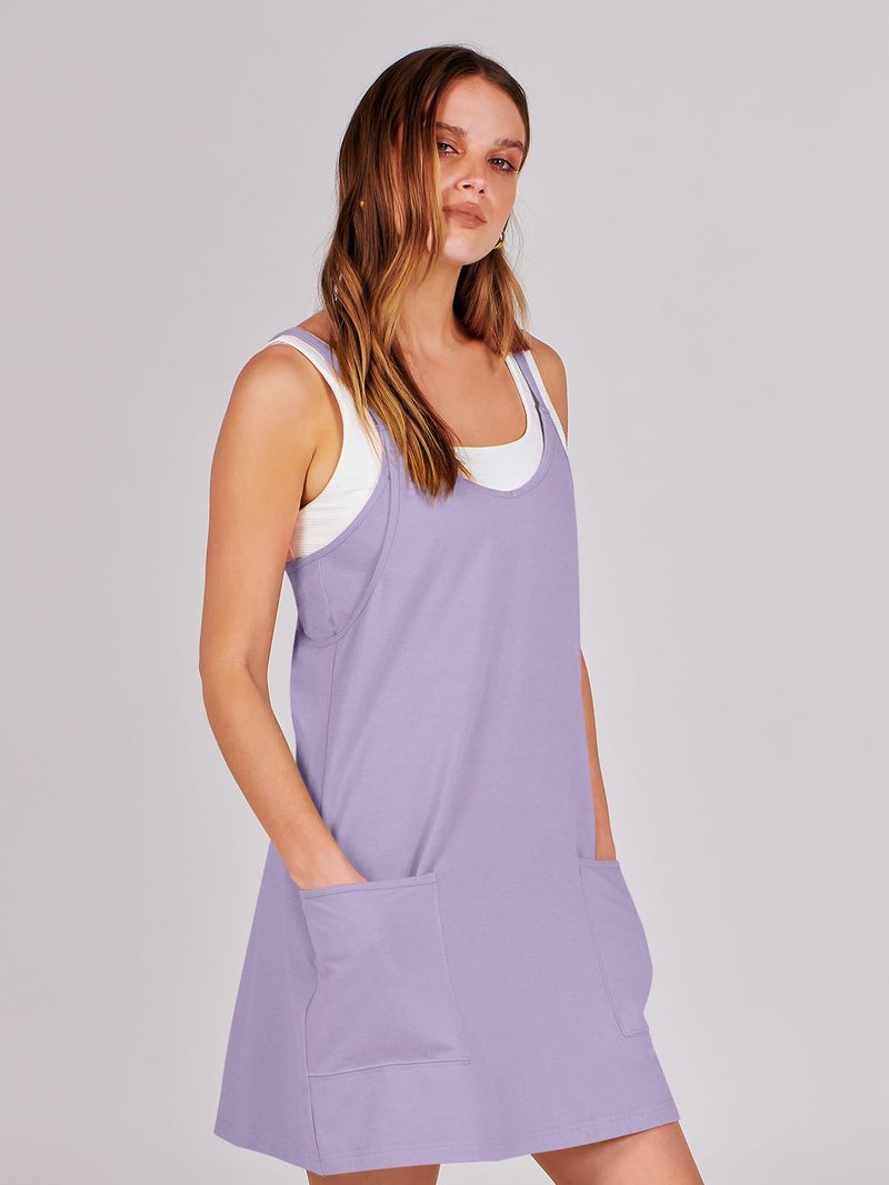 ANRABESS Women Athletic Dress Summer Tennis Workout Active Sports Mini Romper Dress Built in Shorts Travel Vacation Clothes Light Purple Large