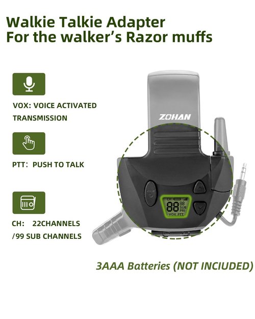ZOHAN RH07 Walkie Talkie Adapter for Walker's Razor Slim Electronic Shooting Ear Muffs, Handsfree Communication