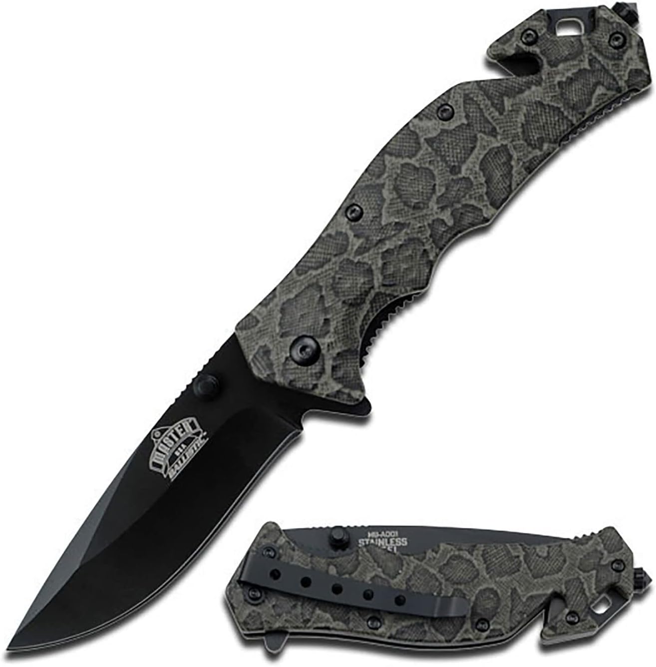 Master USA MU-A001 Series Spring Assist Folding Knife, Black Blade, 4-1/2-Inch Closed