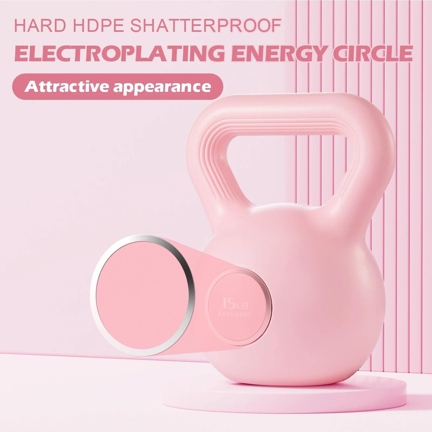 KHTO Kettlebells Fitness Exercise-Pink Strength Training Kettlebell Sets,Dumbbell Weights for Home Gym Equipment(15LB)