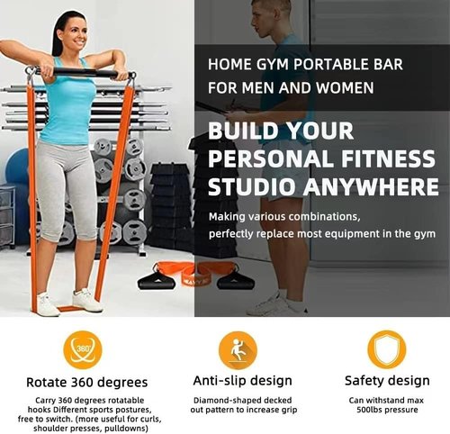 Ycendelion Resistance Band Workout Bar for Body Workout, Adjustable 3 Parts with Easy Grip Foam Durable Portable Steel Pilates Training