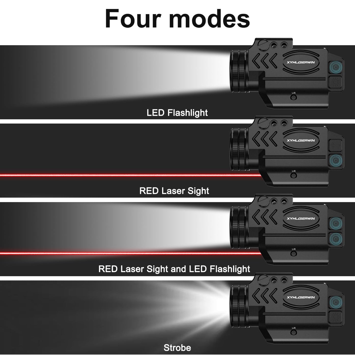 1000/500/200 Lumens Adjustable Tactical Flashlight Laser Combo with Strobe & Constant Modes, Pistol Weapon Light Red Laser Compact Rail Mount, Magnetic Rechargeable, Laser Class IIIA,Less Than 5mW