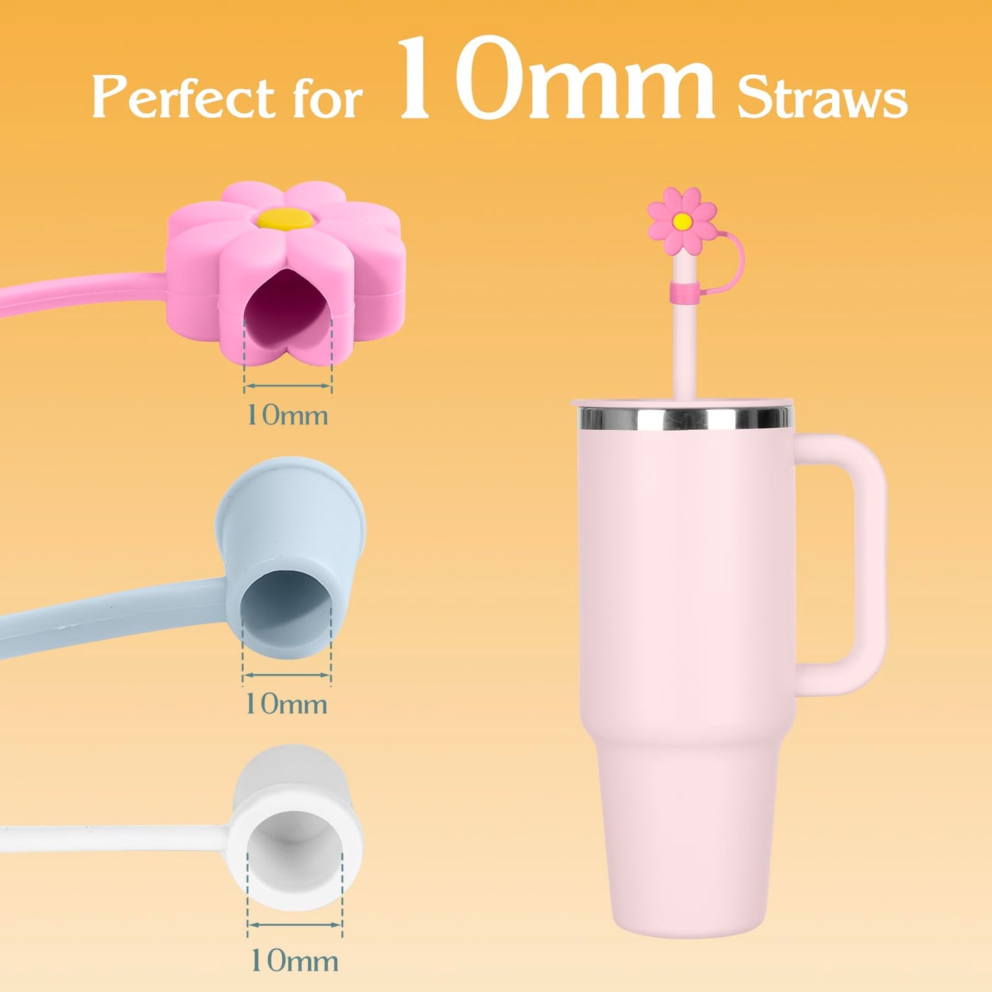 6 PCS Straw Cap for HydroFlask Tumbler 32 oz & 40 oz, 0.4 in Silicone Straws Topper for Hydro Flask Press-in Lid, Dust Proof
