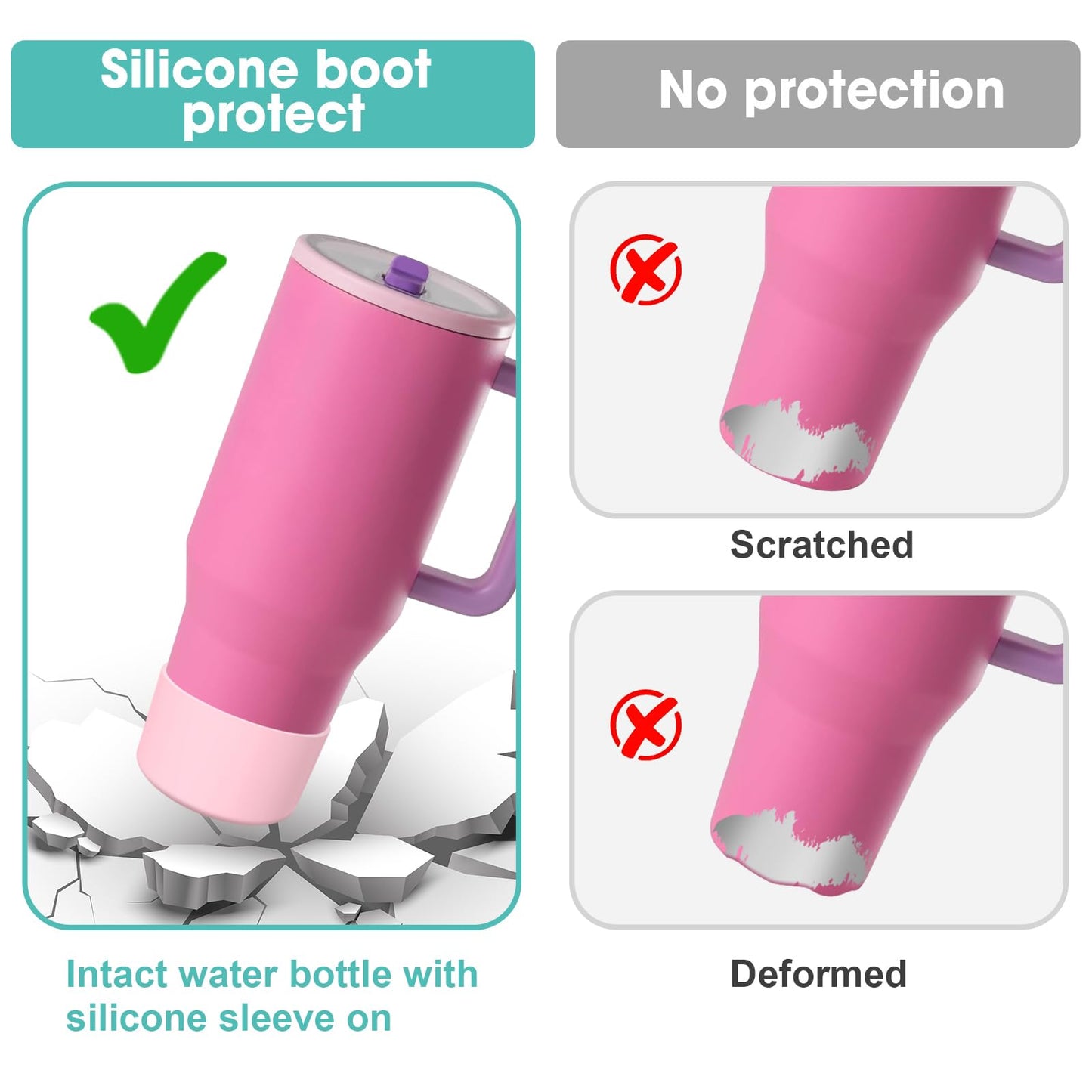 2PCS Protective Silicone Boot Bumper for Hydrojug Traveler 40 OZ Tumbler, Water Bottle Bottom Sleeve Cover Accessories for Hydrojug Mug Cup(Pink)