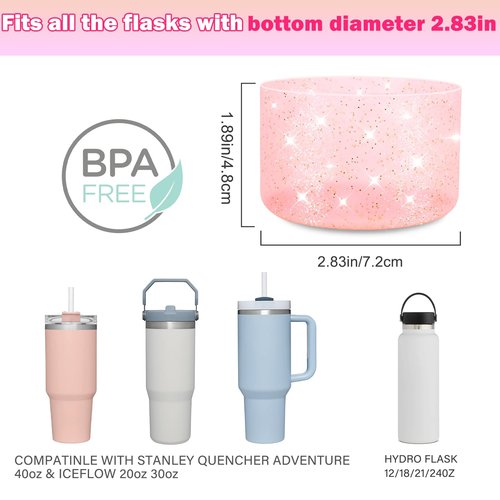 LUCKINEE 2 Pcs Glitter Silicone Boot Base Protector for Stanley Tumbler 20-40oz,and Compatible with Hydro Flask Water Bottle 12-24oz and More bottles with 2.8-2.95in Bottom, Bling Boot