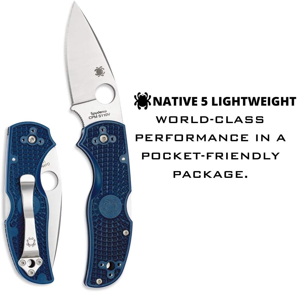 Spyderco Native 5 Lightweight Signature Knife with 2.95" CPM S110V Steel Blade and Dark Blue FRN Handle - PlainEdge - C41PDBL5
