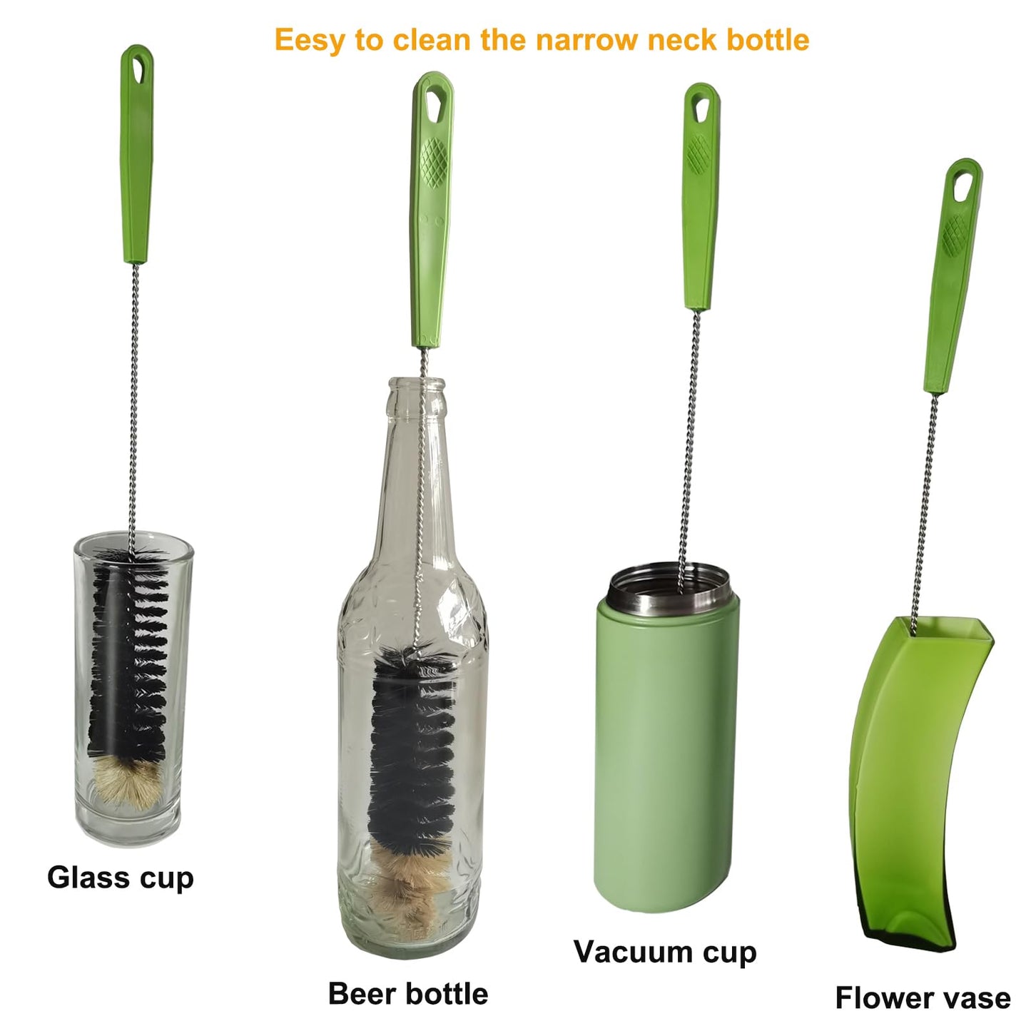 2 Pack 16" Bottle Brush, Dokpod Long Handle Cleaning Brushes for Long Narrow Neck Bottle Cleaning Water Beer Wine Sports Bottle Thermos Flask Bottles Cleaning Hummingbird Feeder Vase Cleaning Brushes