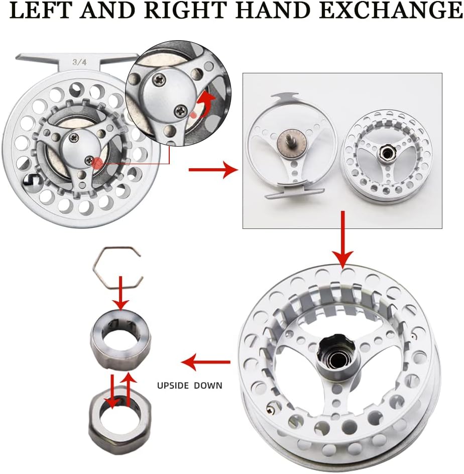 (1/2WT 3/4WT 5/6WT 7/8WT) Fly Reel with Line Combo Aluminum Alloy Large Arbor Fly Fishing Reels Weight Forward Fly Line with Braided Backing Taper Leader Pre-Tied