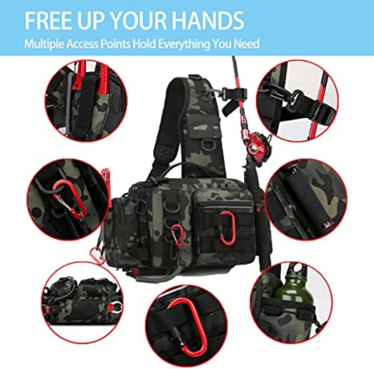 YAOYAOLING Fishing Tackle Bag,Tactical Fishing Sling Tackle Storage Bag,Lightweight Sling Fishing Backpack- Sling Tool Bag for Fishing Hiking Hunting Camping