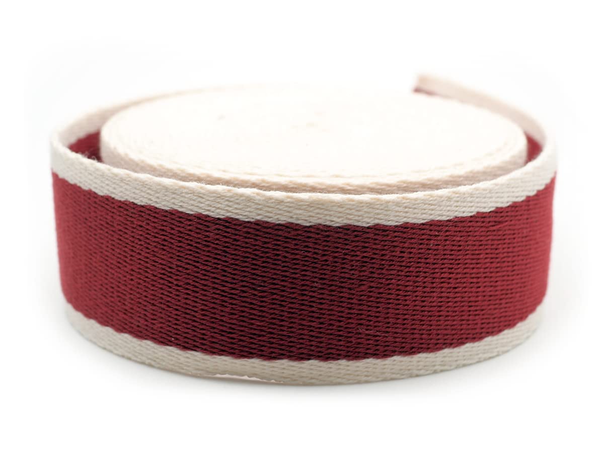 CRAFTMEMORE 1 1/2 Inches Cotton Webbing Strap, Two Tone Heavy Webbing Straps for Arts and Crafts, Luxury Bag Strap (2 Yards, Red-Ivory)