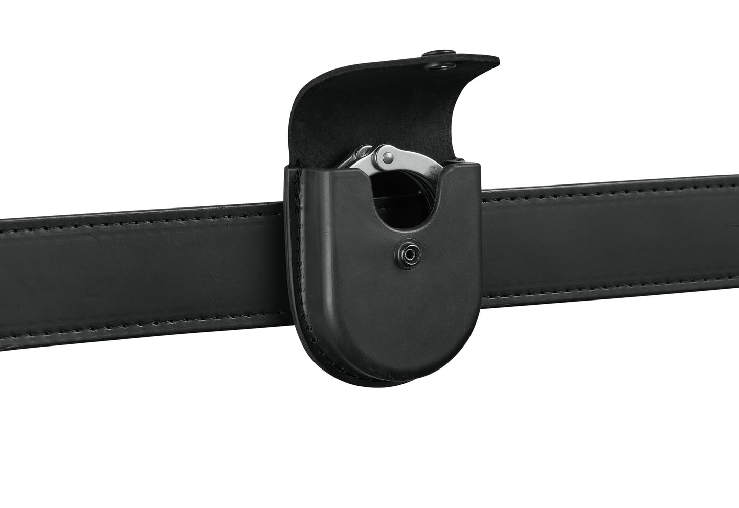 Shield Wallets Single Handcuff Case Closed Top Cuff Case for Duty Belt Black Leather, Black Snap