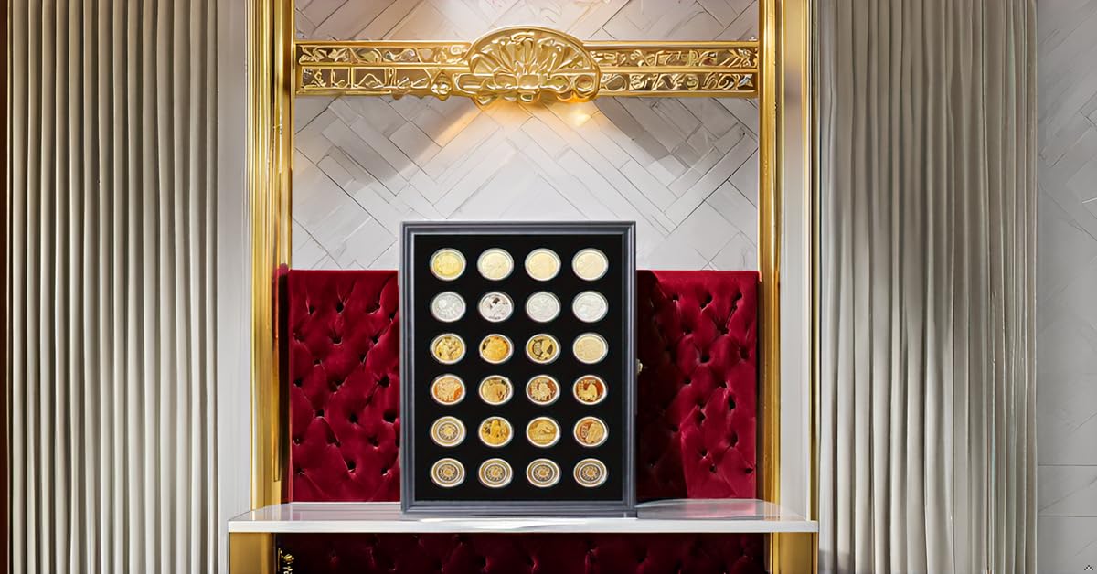24 Casino Chip Coin Display Case,Challenge Coin Display,Challenge Coin Holder,Challenge Coin Display, Mility Coin Holder Display,Chips Holder Wall Rack 98% UV Lockable,Solid Wood Frame,Glass Door.