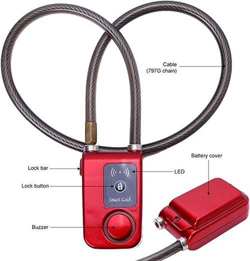 Bluetooth Smart Lock Keyless Bike/Motorcycle/Gate Door Smart Lock with Anti Theft Alarm 110dB Phone APP Control(Red 31.5 Inch)