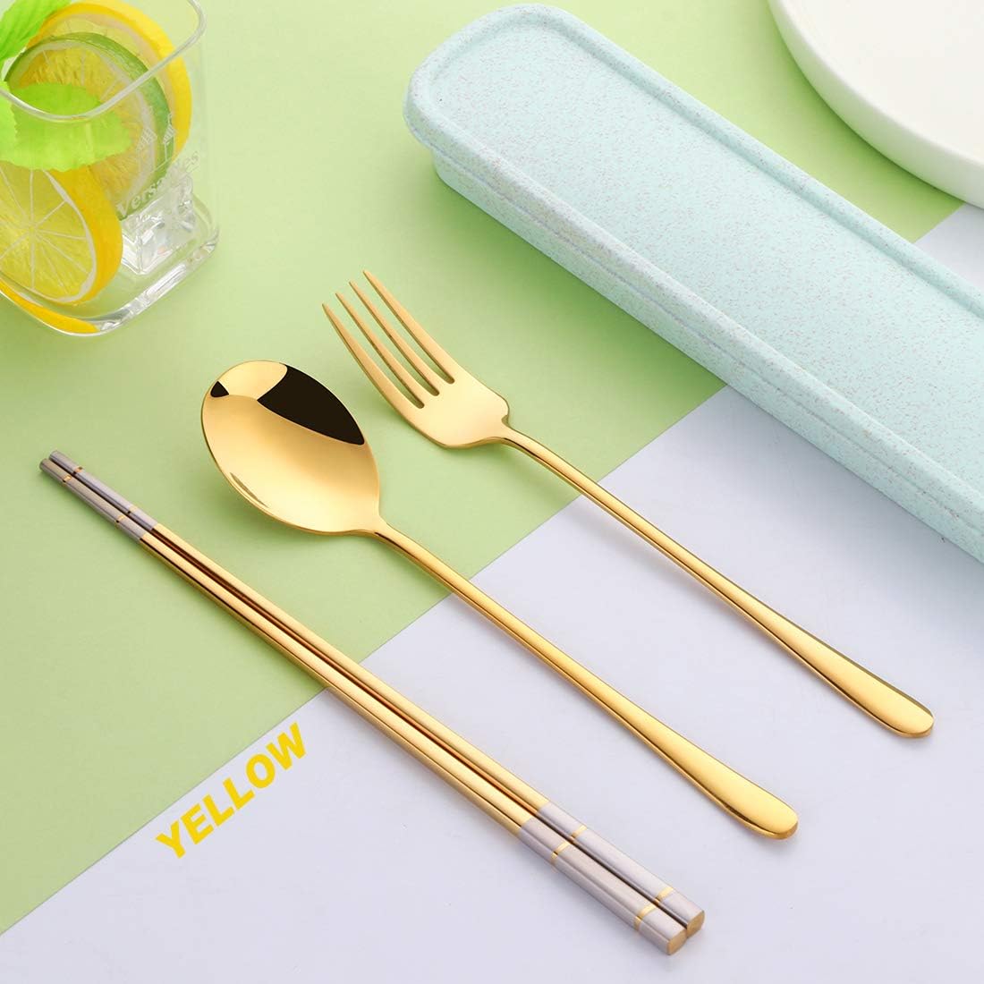 3 PCS Outdoor Flatware Set Fork Spoon Chopsticks/Travel Flatware Set with a Case