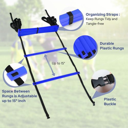 GHB Agility Ladder 1 Pack and 7 Inch 12 Pack Soccer Cones 2 Carrying Bag