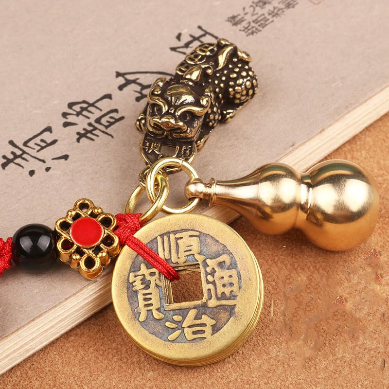 Opexicos 3Pcs Brass Pixiu Gourd Praying Key Chain
