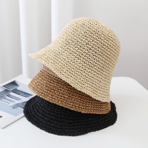Women's Hollow Mesh Bucket Hats for Summer Casual Beach One Size Foldable Fishing Sunhats Khaki