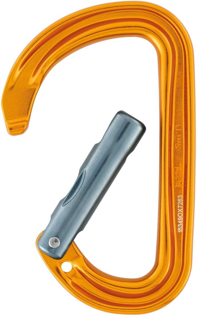 Petzl SM'D Wall Carabiner - Compact, Lightweight D-Shaped Carabiner for Aid Climbing and Racking Gear - Orange