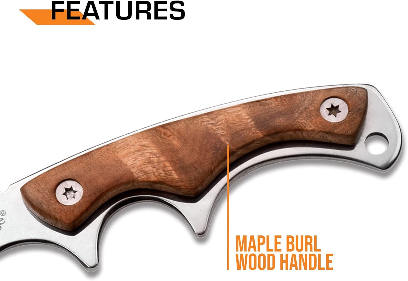 Elk Ridge - Outdoors Fixed Blade Knife - 6.75-in Overall, Mirror Finished Stainless Steel Blade, Burl Wood Handle - Full Tang Construction, 1680D Nylon Sheath - Hunting, Camping, Survival - ER-534