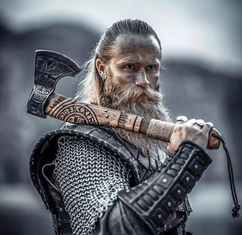 22-Inch Hand-Forged Viking Axe with Sheath, Hatchet with Sheath, Axe for Men, Survival Axe, Viking Bearded Camping Axe, Best Gift Axe