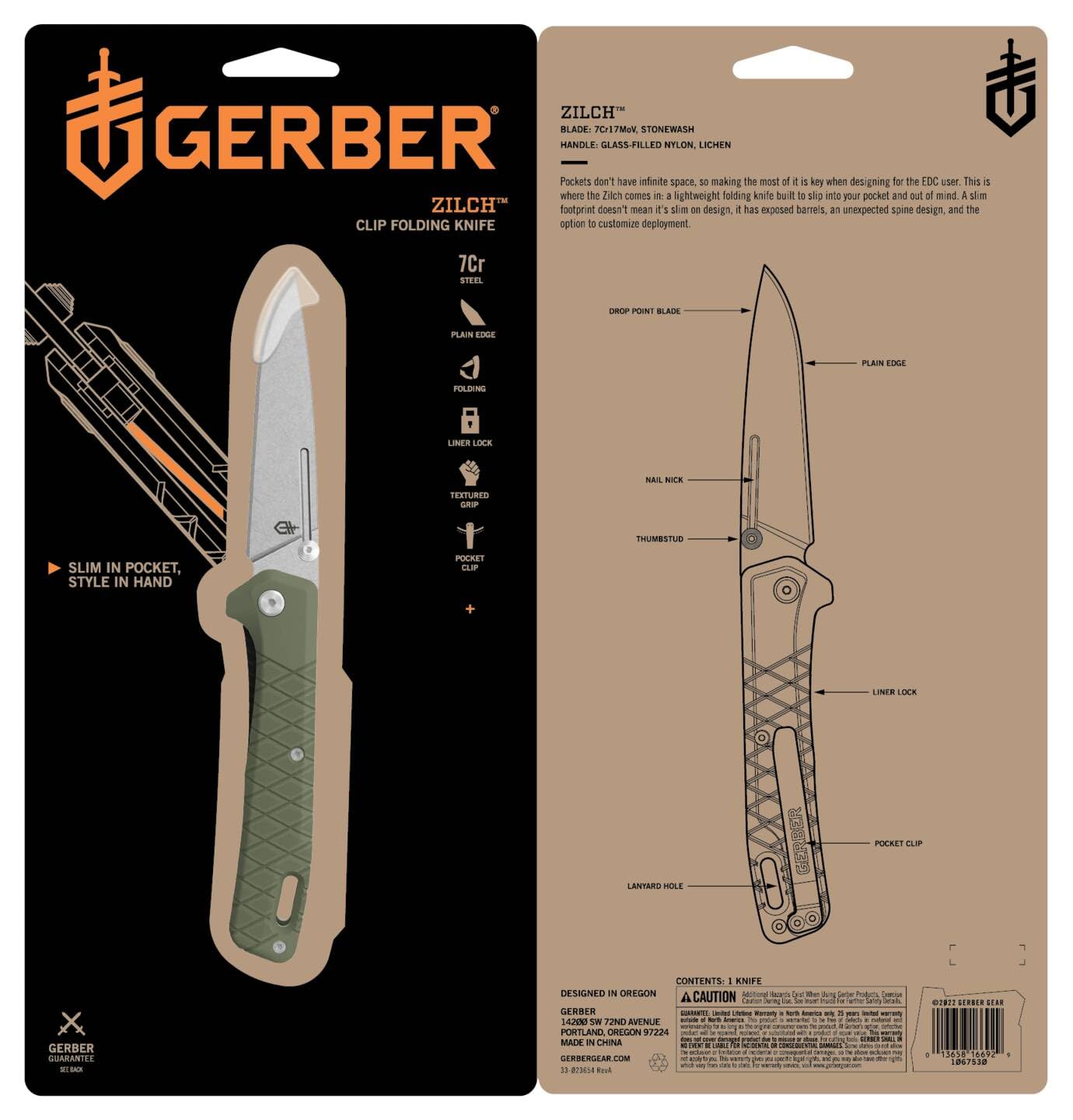 Gerber Gear Zilch Pocket Knife - 3.1" Plain Edge Blade Folding Knife - EDC Gear and Equipment - Lichen Green