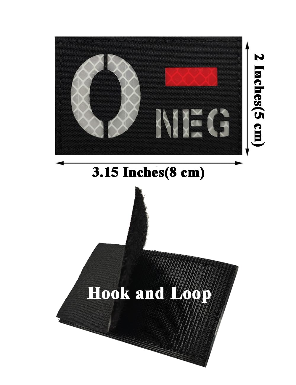 2 PCS AliPlus Blood Type Patches O- NEG Patch IR Infrared Reflective Patch Laser Cut Tactical Morale Patches Hook and Loop(3.15x2 inch Black White)
