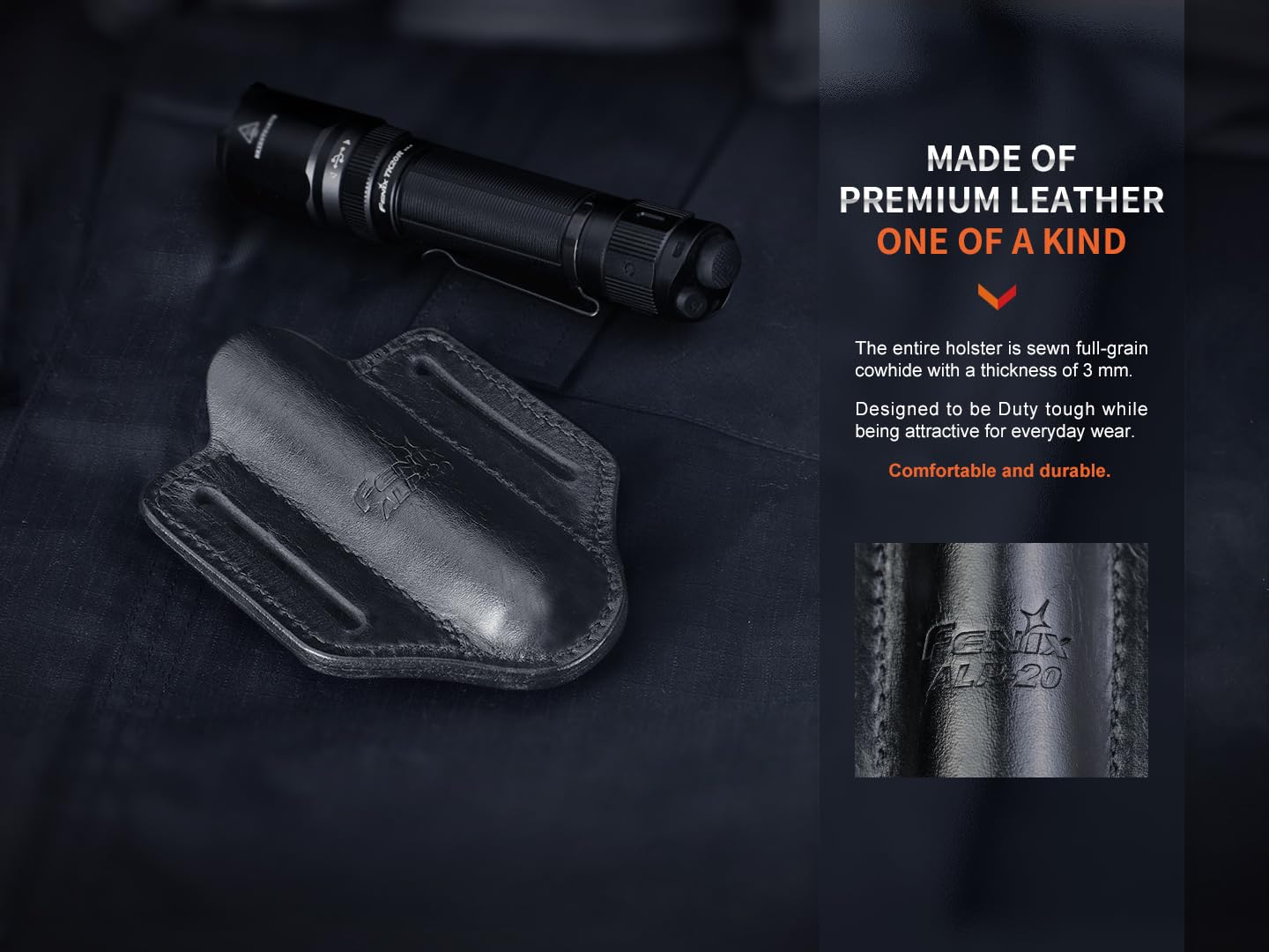 Fenix ALP-20 Leather Flashlight Holster for PD36R/C7/TK20R/PD40R and More with EdisonBright Accessory Carrying case