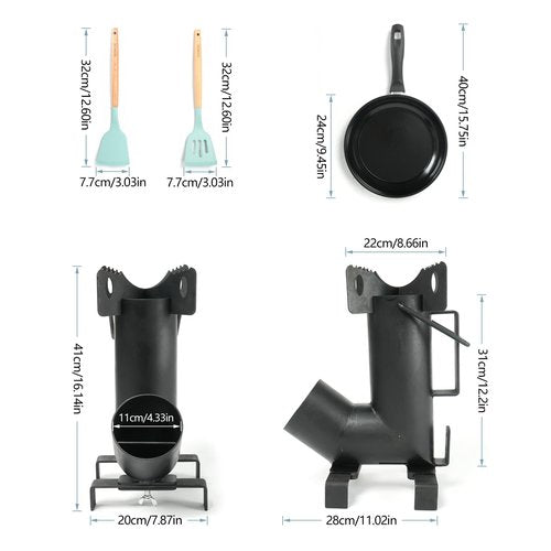 HAWOK Wood Burning Rocket Stove, Camping Rocket Stove for Outdoor Cooking with Skillet, Camp Cooking and Emergency Situations
