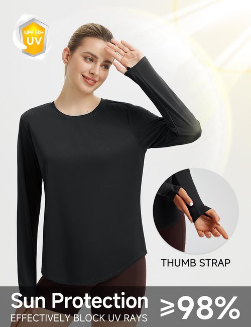 baleaf Women's Sun Shirts UPF50+ Long Sleeve Workout Tops UV Protection Running Athletic Lightweight Quick Dry Black L