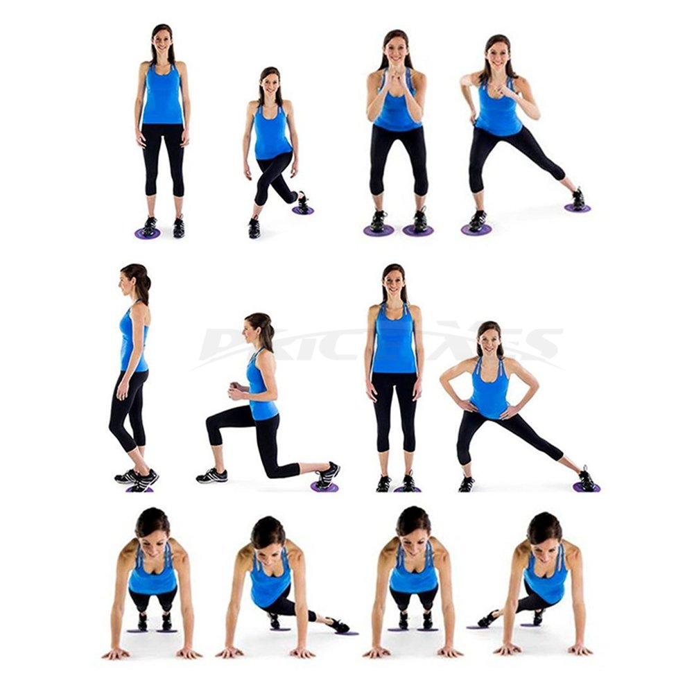 2 x Dual Sided Gliding Discs Exercise Sliders Core Sliders Fitness Ultimate Trainer Gym Home Abdominal & Total Full Body Workout Equipment on ALL surfaces Slide & Glide Exercises (Black, Circle)