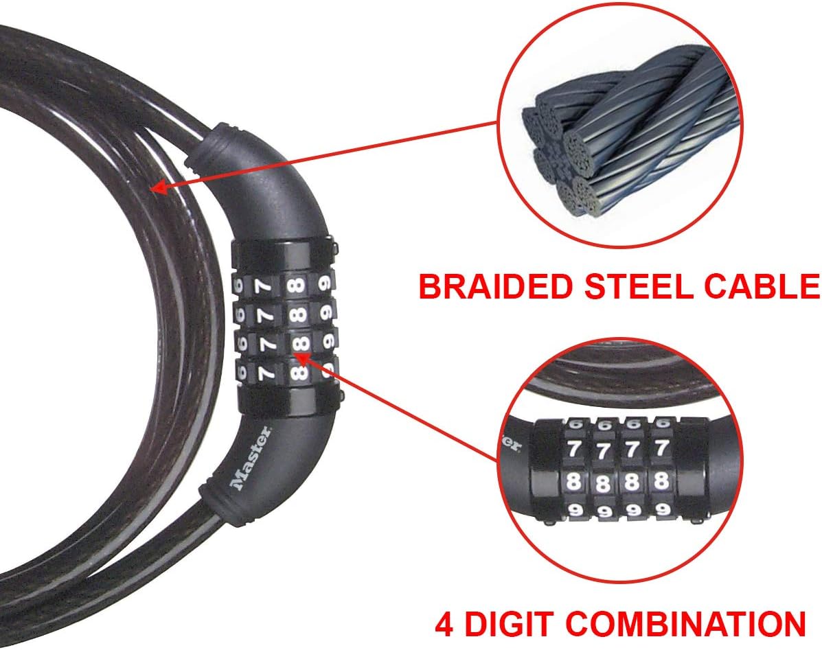 Master Lock 8119DPF 5' Long x 3/8" Diameter Set Your Own Combination Cable Bike Lock