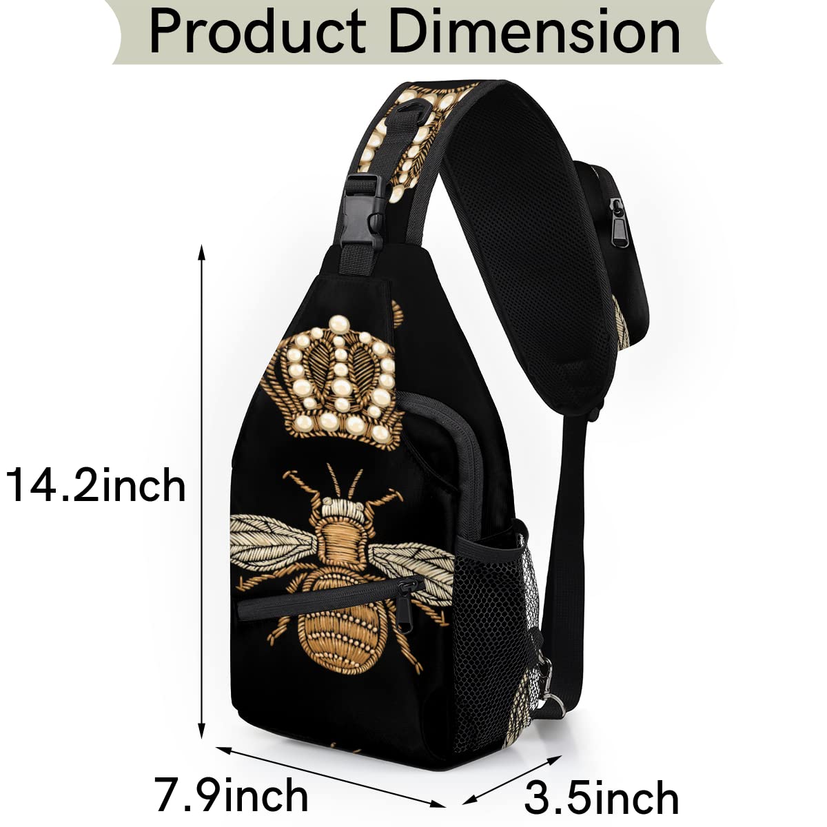 Bee Pattern Sling Bag Crossbody Sling Backpack Water Resistant Shoulder Bag Outdoor Travel Hiking Chest Bag Daypack for Women Men Unisex