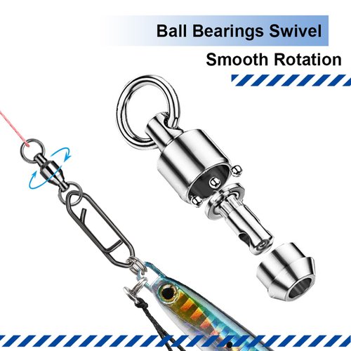 Atibin Snap Connector Fishing Swivels Stainless Bearing Ball Snap Swivels Steel Quick Change Fishing Clips Swivel Black Nickel, 25pcs, 44lbs
