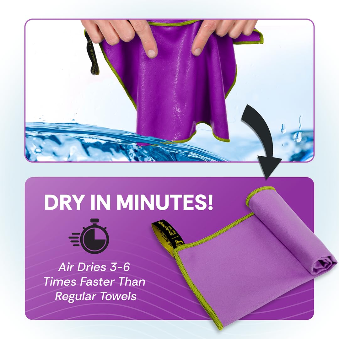 Elite Trail Magic Backpacking Ultralight Quick Dry Microfiber Soft Fast Drying Hand and Face Towel Wash Cloth Camping Yoga Hiking Active Lifestyle Small