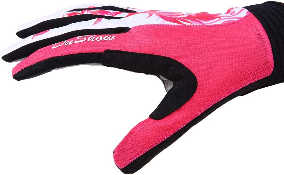 Pink Floral Cycling Gloves for Women | Full Finger Gel Padded Workout Gloves