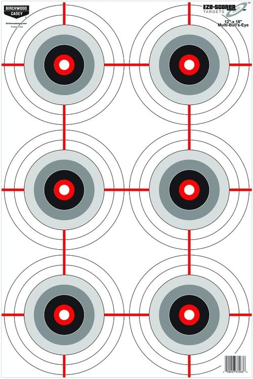 Birchwood Casey 12" x 18" Eze-Scorer Multiple Bull's-Eye Shoot-Up Brilliant White Paper Targets for Indoor and Outdoor Use