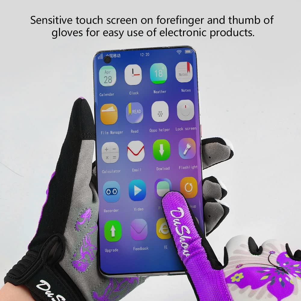 Pink Floral Cycling Gloves for Women | Full Finger Gel Padded Workout Gloves