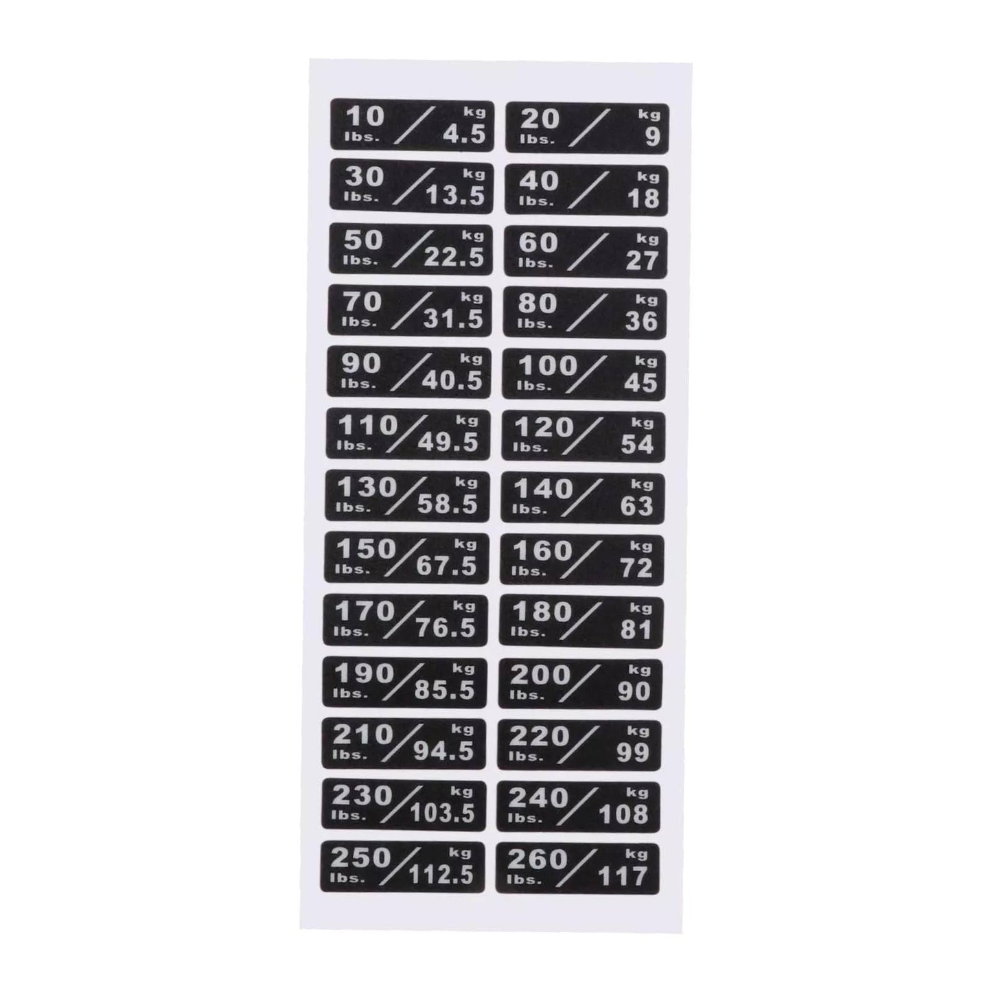 10-260lbs/4.5-117kg Weight Stack Labels Custom Weight Plate Stickers Gym Equipment Sticker Fitness Equipment Stickers