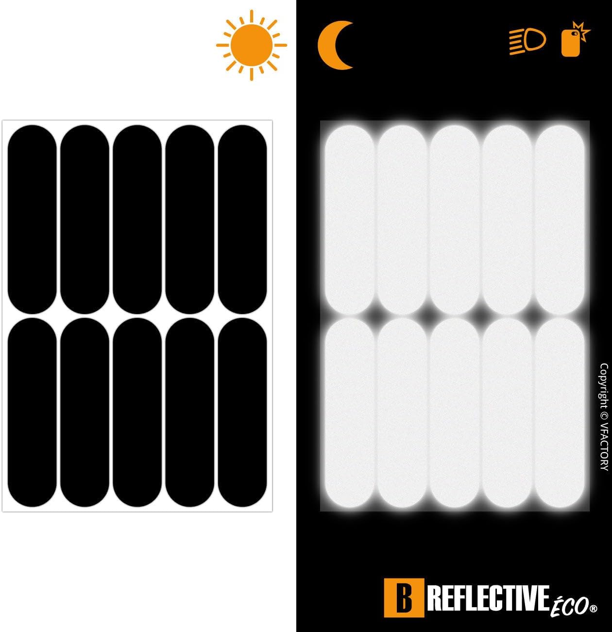 2 x Kit of 10 Retro Reflective Stickers for Motorcycle, Helmets, Bike, Scooters, Stroller, Buggy, ... - Universal Adhesive - 3M™ Technology - High Visibility - Discreet - Design - Grip