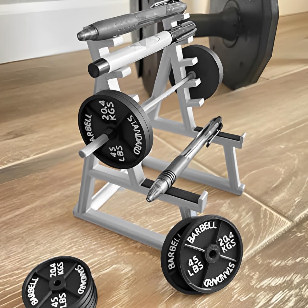 Funny Barbell Pen Holder - Mini Squat Rack Ornaments with 4pcs Weight Plates, Barbell Rack Ornaments for Fitness and Weightlifting Fans
