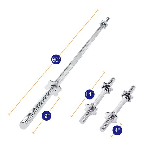 Powenergy 60" Threaded Bar Weight Lifting Barbell and Dumbbell Handle Set Chrome 1 Inch Bar for Hip Thrusts, Squats and Lunges