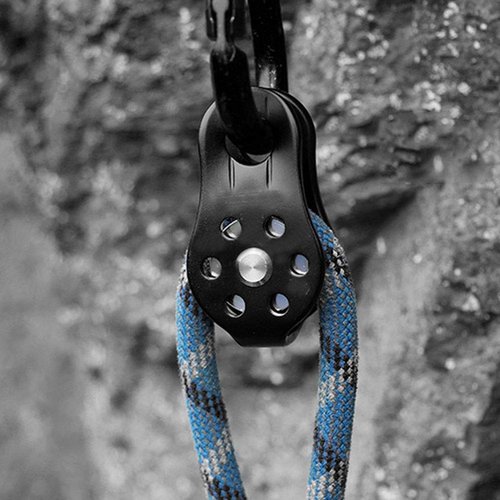 Airshi Climbing Pulley, Rustproof Heavy Duty Aluminium Alloy 12mm Small Hole Pulley for Rope Climbing (Black)